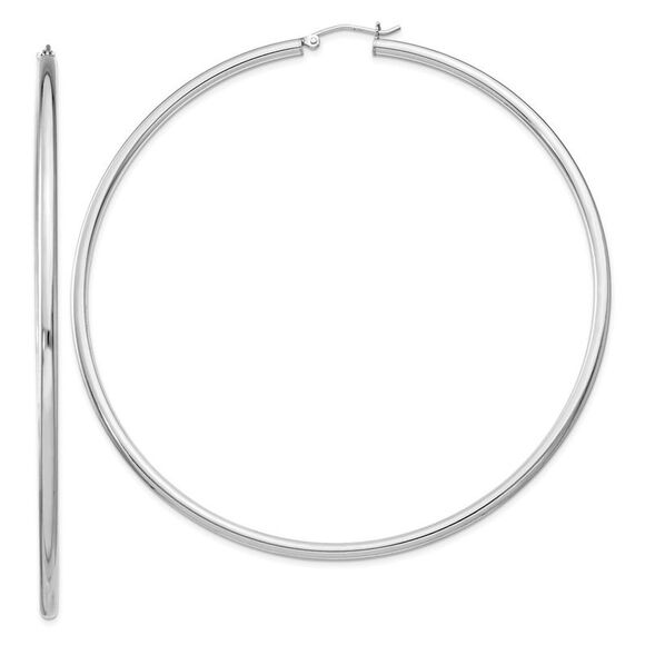 2.5mm Sterling Silver, X-Large Round Hoop Earrings, 80mm (3 1/8 In) - Picture 1 of 5